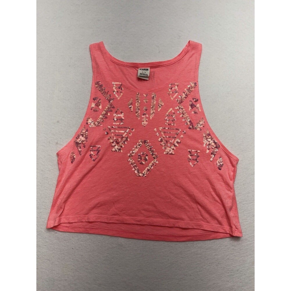 Victoria's Secret Pink Coral Deep Arm Hole Sequin Accents Muscle Tank Crop Top